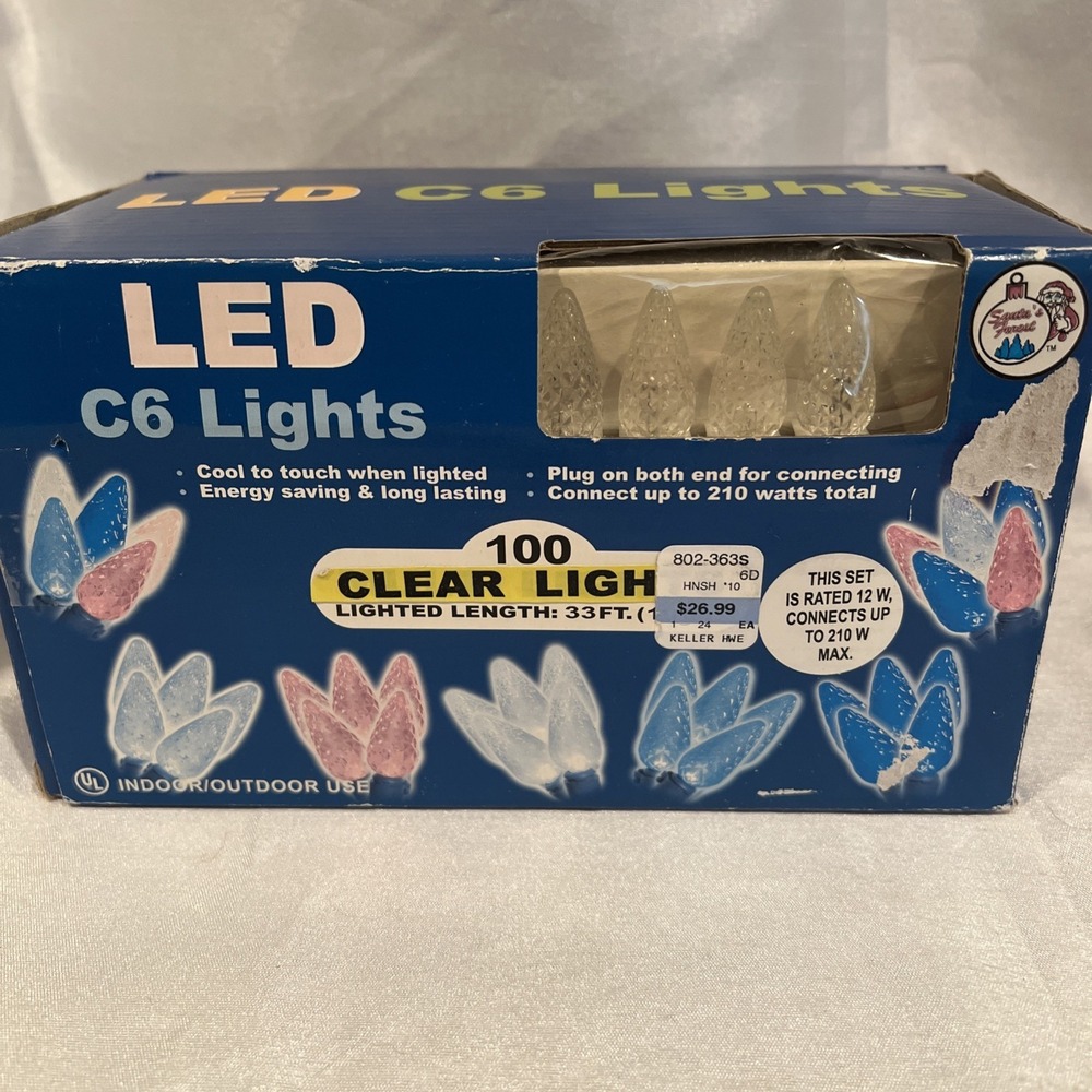 New - String 100 LED Mini Clear Pine Cone Christmas Lights Santa's Forest 33ft
